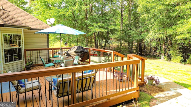 6830 Peeksville Rd, Mcdonough, GA 30252 - wooden deck with outdoor dining area and grilling area