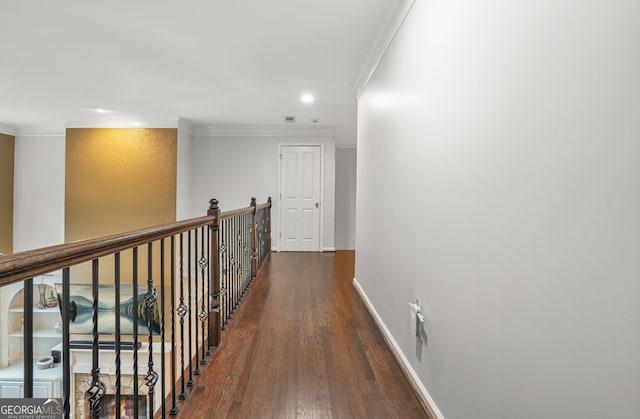 702 Crescent Cir, Canton, GA 30115 - corridor with ornamental molding, wood finished floors, recessed lighting, and baseboards