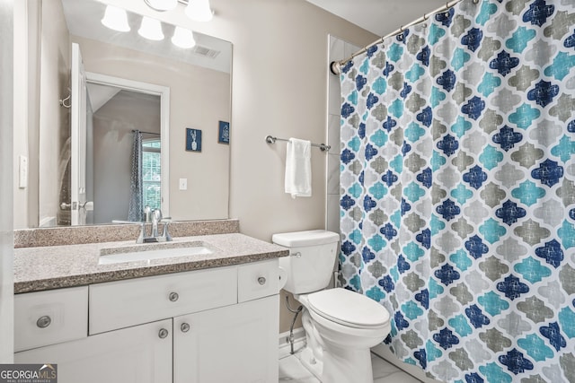 702 Crescent Cir, Canton, GA 30115 - bathroom with toilet, vanity, and a shower with shower curtain