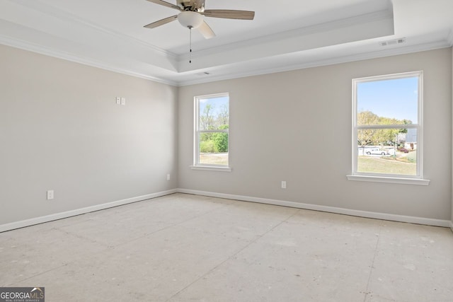 2721 Fareed St, Douglasville, GA 30135 - unfurnished room featuring a raised ceiling, ornamental molding, baseboards, and ceiling fan