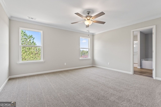 2811 Fareed, Douglasville, GA 30135 - carpeted spare room with crown molding, baseboards, healthy amount of natural light, and ceiling fan