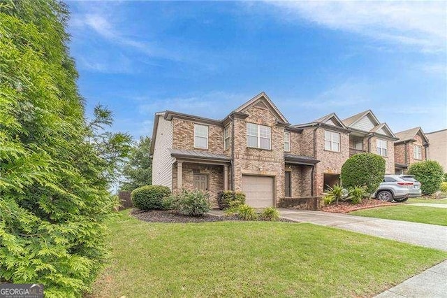 2500 Morgan Chase Dr, Buford, GA 30519 - view of front of home featuring concrete driveway, a garage, a front lawn, and brick siding