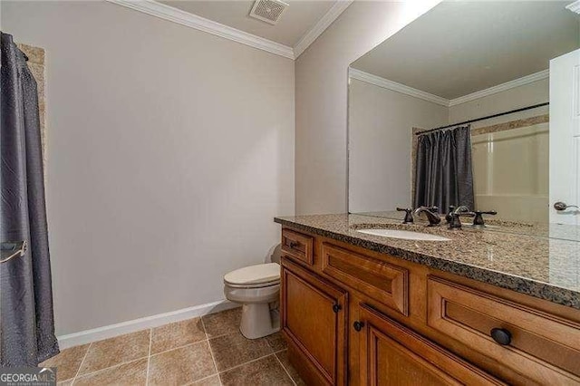 2500 Morgan Chase Dr, Buford, GA 30519 - bathroom with vanity, a shower with shower curtain, and ornamental molding