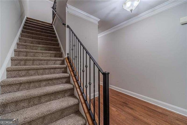 2500 Morgan Chase Dr, Buford, GA 30519 - stairway featuring ornamental molding and wood finished floors
