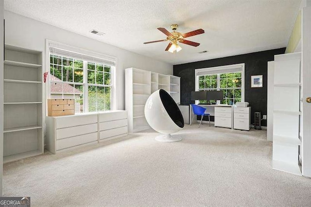 2004 Spicers Ln, Woodstock, GA 30189 - unfurnished office with carpet flooring, a ceiling fan, and a textured ceiling