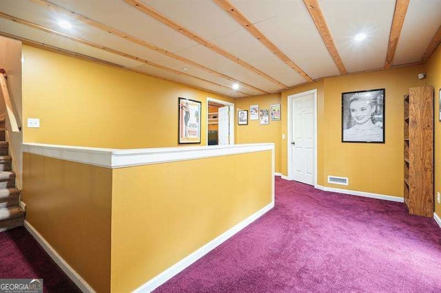 2004 Spicers Ln, Woodstock, GA 30189 - hallway with carpet floors, baseboards, stairs, and recessed lighting