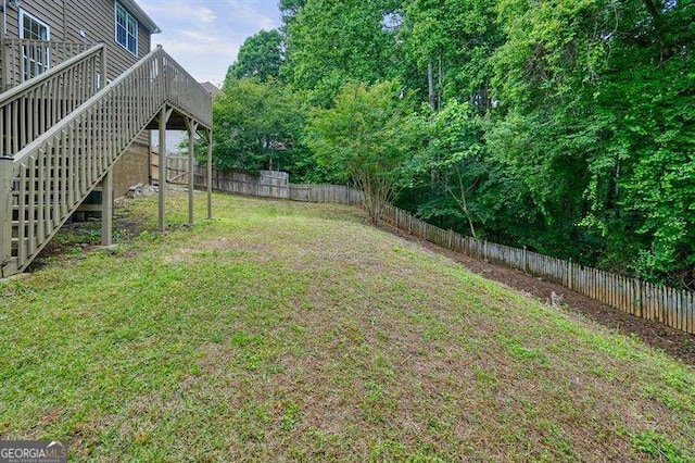 2004 Spicers Ln, Woodstock, GA 30189 - fenced backyard with a deck and stairs