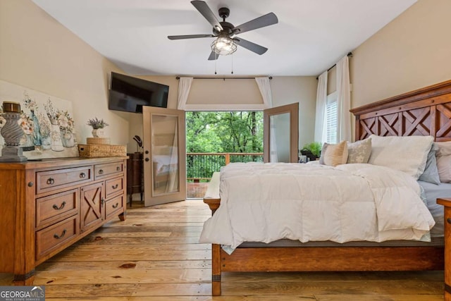 6224 Eagle Ct, Gainesville, GA 30506 - bedroom with access to exterior, light wood-style flooring, and a ceiling fan
