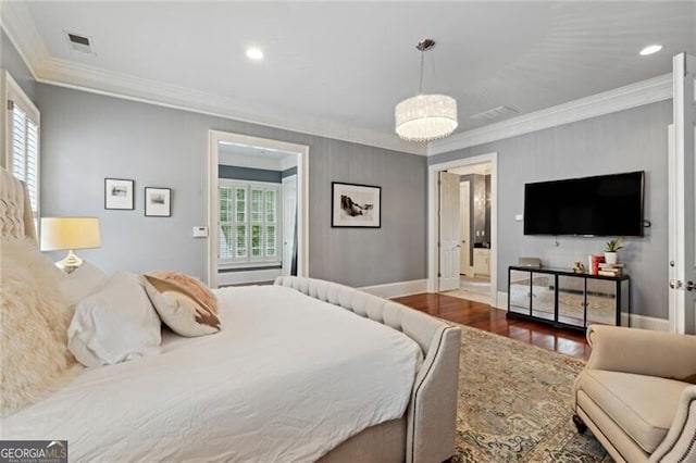 1070 Standard Dr NE, Brookhaven, GA 30319 - bedroom featuring ornamental molding, wood finished floors, and recessed lighting