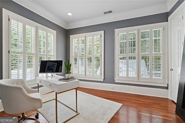1070 Standard Dr NE, Brookhaven, GA 30319 - office featuring wood finished floors, healthy amount of natural light, crown molding, and recessed lighting