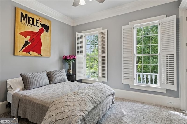 1070 Standard Dr NE, Brookhaven, GA 30319 - carpeted bedroom with crown molding and a ceiling fan