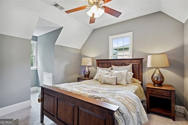 1070 Standard Dr NE, Brookhaven, GA 30319 - bedroom featuring vaulted ceiling, light carpet, and a ceiling fan
