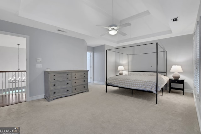 11280 Brookhollow Trl, Alpharetta, GA 30022 - bedroom with a chandelier, a raised ceiling, and carpet