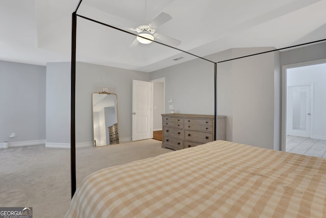 11280 Brookhollow Trl, Alpharetta, GA 30022 - bedroom featuring light colored carpet, ceiling fan, and connected bathroom
