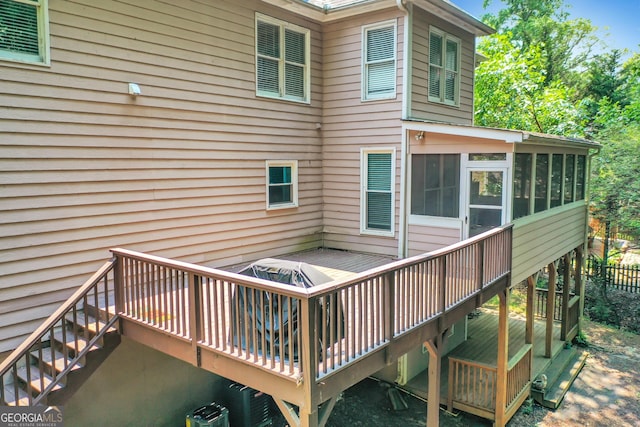 11280 Brookhollow Trl, Alpharetta, GA 30022 - wooden terrace with stairs and a sunroom