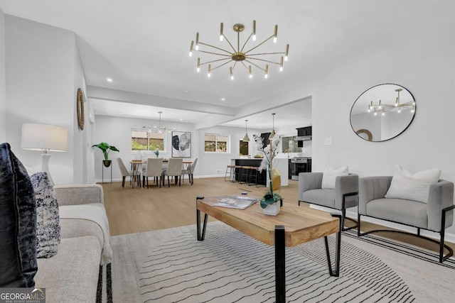 696 Kenilworth Cir, Stone Mountain, GA 30083 - living area featuring a chandelier, wood finished floors, recessed lighting, and baseboards