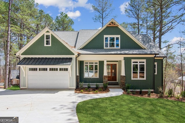 2211 9th Hwy S, Dawsonville, GA 30534 - craftsman inspired home with a porch, concrete driveway, an attached garage, roof with shingles, and a front lawn