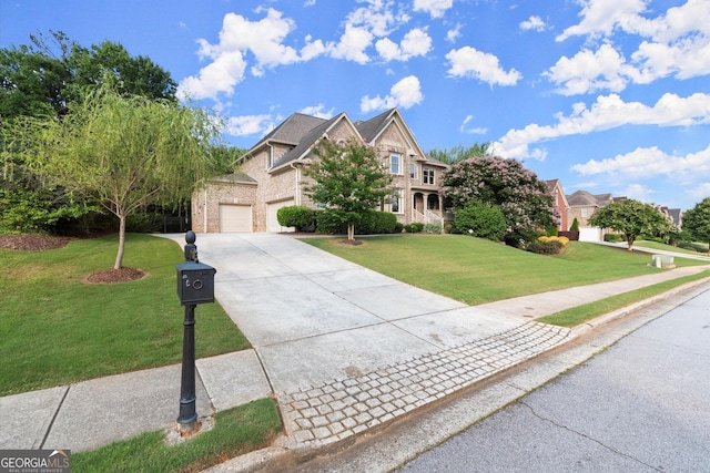 979 Pathview Ct, Dacula, GA 30019 - traditional-style home featuring a front yard, driveway, an attached garage, and stone siding