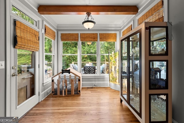 979 Pathview Ct, Dacula, GA 30019 - sunroom / solarium with wood finished floors, beam ceiling, and crown molding