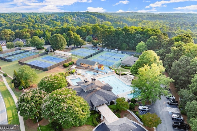 979 Pathview Ct, Dacula, GA 30019 - aerial view of a forest and a pool area