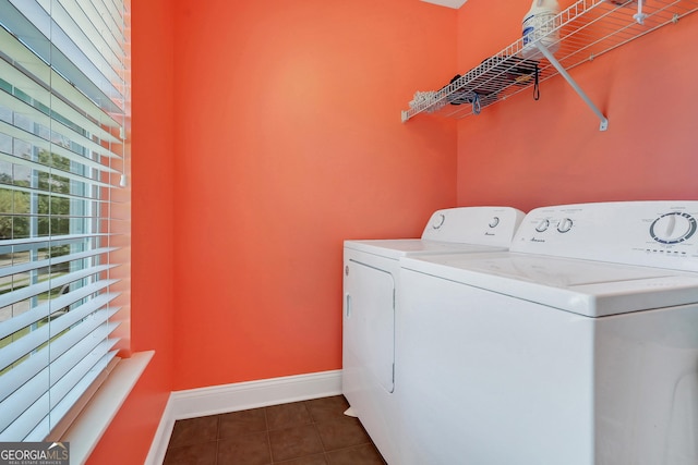 17 Sagefield Dr, Ellabell, GA 31308 - washroom featuring washer and clothes dryer, baseboards, and dark tile patterned flooring