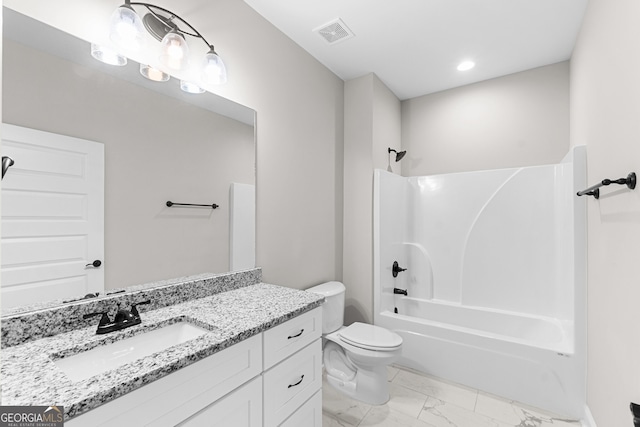 488 Nandina Ct, Warner Robins, GA 31088 - full bathroom with marble finish flooring, vanity, and shower / tub combination