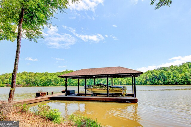 496 Cedar Valley Dr, Wedowee, AL 36278 - dock area featuring boat lift, a wooded view, and a water view