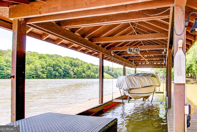 496 Cedar Valley Dr, Wedowee, AL 36278 - dock area featuring boat lift, a water view, and a view of trees
