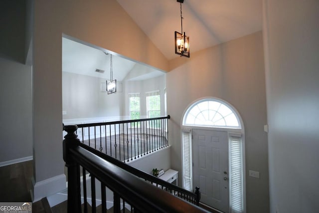 262 Devynwood Ln, Dallas, GA 30157 - foyer with a chandelier and high vaulted ceiling