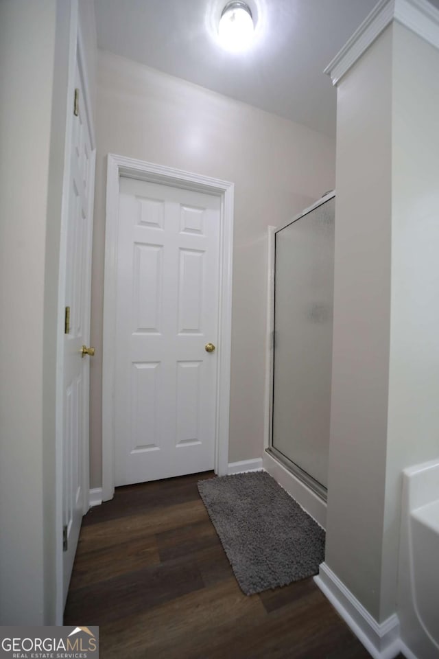 262 Devynwood Ln, Dallas, GA 30157 - full bathroom featuring a stall shower and wood finished floors