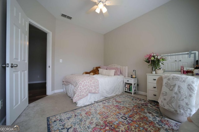 262 Devynwood Ln, Dallas, GA 30157 - carpeted bedroom with lofted ceiling and ceiling fan