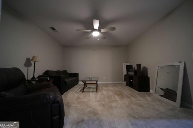 262 Devynwood Ln, Dallas, GA 30157 - living room with ceiling fan, carpet, and lofted ceiling