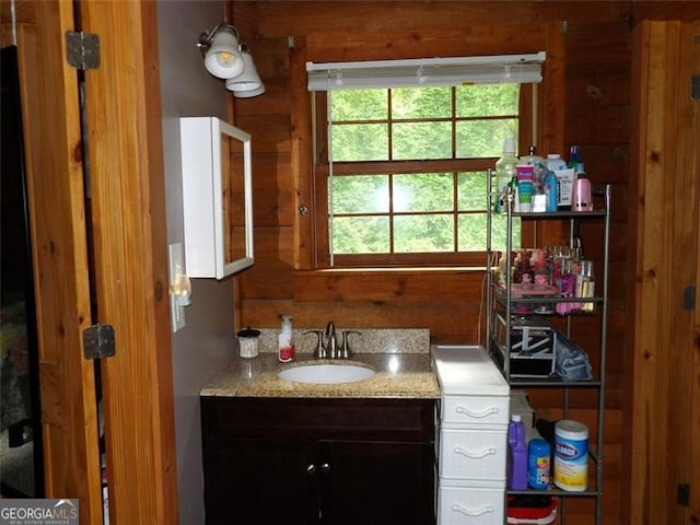 3096 Campground Rd, Winston, GA 30187 - bathroom featuring wooden walls and vanity