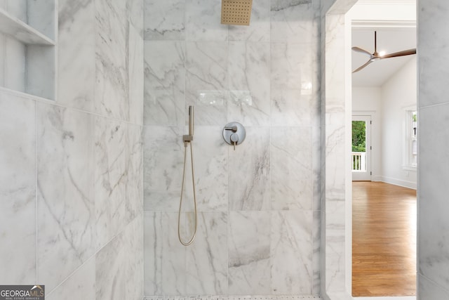 1036 Dell Ave SE, Smyrna, GA 30080 - full bath featuring a marble finish shower, wood finished floors, and lofted ceiling