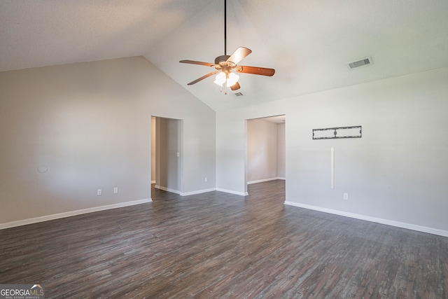 755 Madison Dr, Hinesville, GA 31313 - unfurnished room featuring ceiling fan, dark wood finished floors, baseboards, and high vaulted ceiling