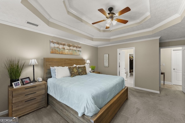 92 Isaiah Dr, Jefferson, GA 30549 - carpeted bedroom with a tray ceiling, crown molding, baseboards, and a ceiling fan