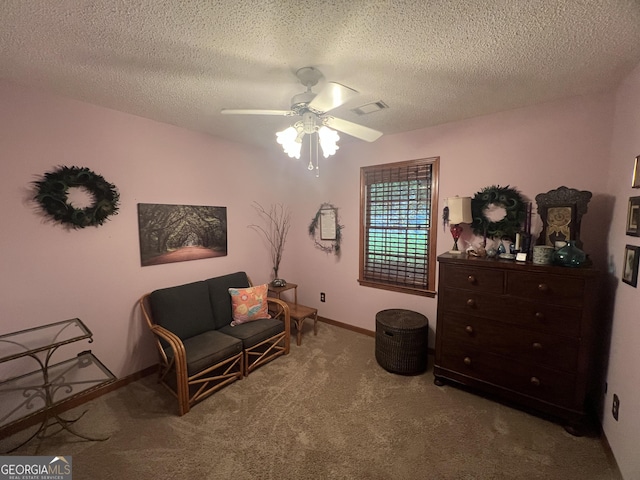 21 Cannon Cir NW, Cartersville, GA 30120 - sitting room featuring carpet floors, a ceiling fan, and a textured ceiling
