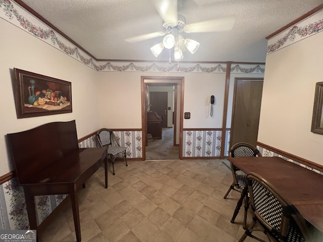 21 Cannon Cir NW, Cartersville, GA 30120 - living area with a textured ceiling, ceiling fan, and ornamental molding