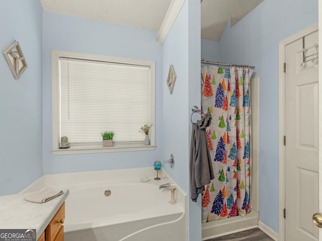 2040 Elm Grove Ln, Hampton, GA 30228 - bathroom featuring a bath, a shower with curtain, and vanity