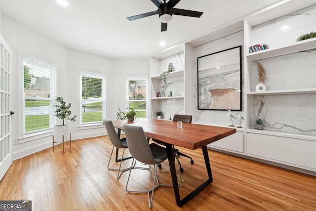 5535 Buck Hollow Dr, Alpharetta, GA 30005 - office with light wood-type flooring, built in features, a ceiling fan, and recessed lighting