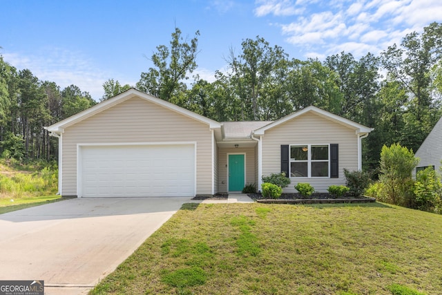 138 Misty Grove Ln, Eatonton, GA 31024 - ranch-style house featuring an attached garage, driveway, and a front lawn