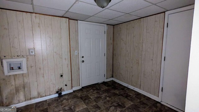 2168 Sara Ashley Way, Lithonia, GA 30058 - laundry room with electric dryer hookup, wooden walls, and washer hookup