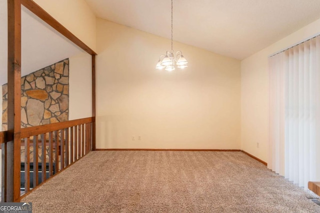3440 Quinn Ridge Dr, Snellville, GA 30039 - unfurnished room featuring carpet floors, a chandelier, and lofted ceiling