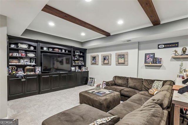 3665 Pennington Rd, Cumming, GA 30041 - carpeted living room featuring beam ceiling and recessed lighting