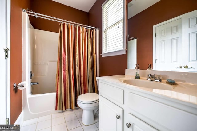 1997 Shaker Falls Ln, Lawrenceville, GA 30045 - full bathroom with vanity, toilet, tile patterned flooring, and shower / tub combo with curtain