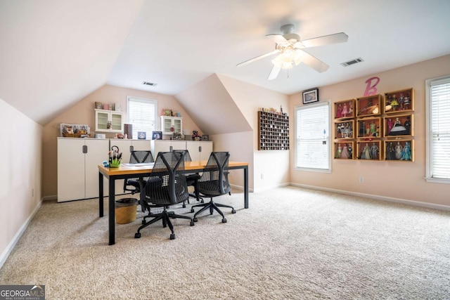 1997 Shaker Falls Ln, Lawrenceville, GA 30045 - carpeted office space featuring lofted ceiling, baseboards, and ceiling fan