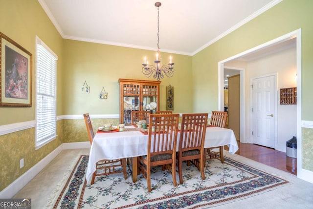 1997 Shaker Falls Ln, Lawrenceville, GA 30045 - dining room featuring a chandelier, ornamental molding, and a wainscoted wall