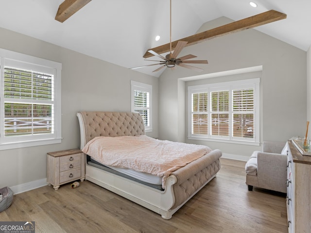 319 S Mount Carmel Rd, Mcdonough, GA 30253 - bedroom featuring vaulted ceiling, light wood-style flooring, baseboards, ceiling fan, and recessed lighting