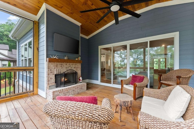 4847 Destitute Way, Gainesville, GA 30506 - sunroom / solarium featuring vaulted ceiling, a fireplace, and ceiling fan