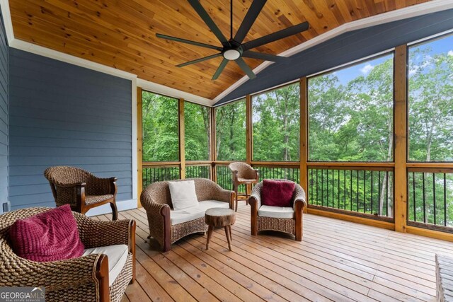 4847 Destitute Way, Gainesville, GA 30506 - sunroom with ceiling fan, vaulted ceiling, and an outdoor living space